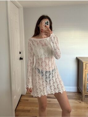 Sheer White Crochet Beach Cover-Up Dress